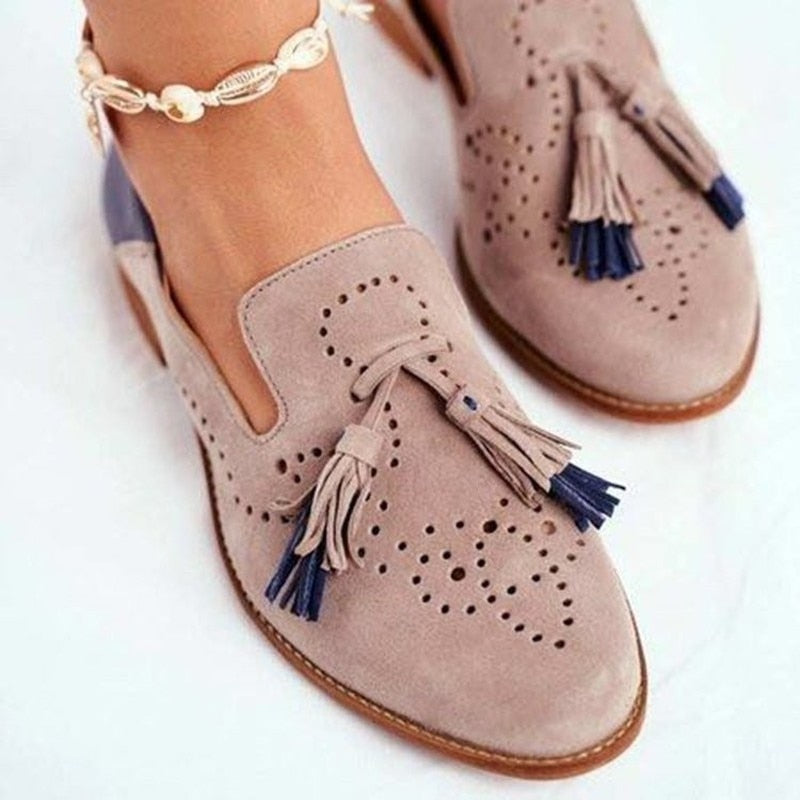 Stijlvolle Dames Leren Loafers – Comfortabele Slip-On Tassel Design