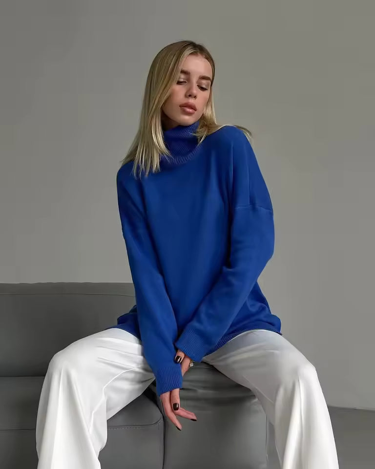 Dames trui – Turtleneck – Relaxed fit – Fijngebreid – Zijsplitten – Lange mouwen