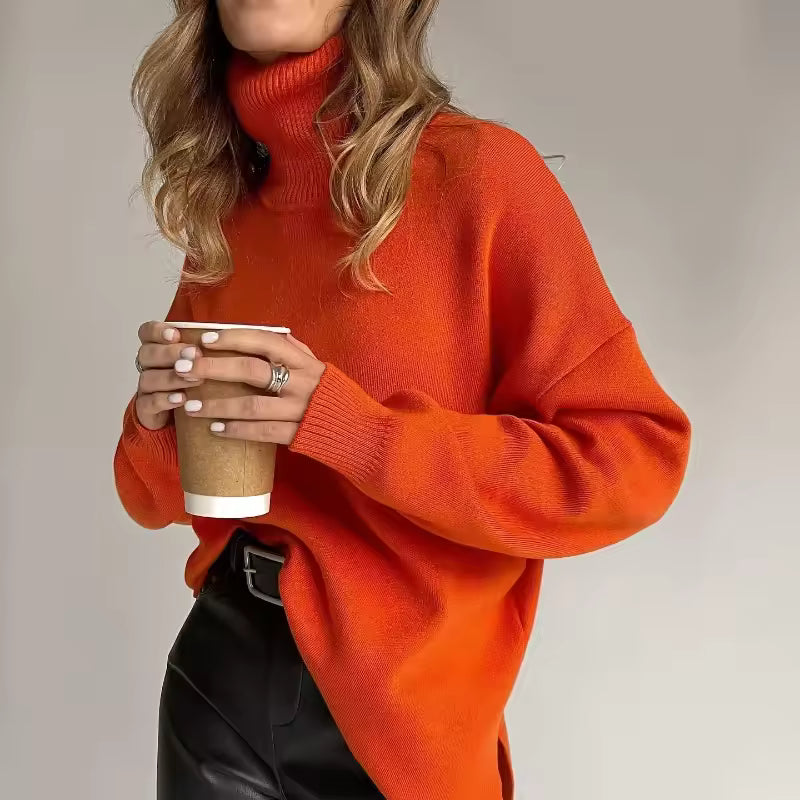 Dames trui – Turtleneck – Relaxed fit – Fijngebreid – Zijsplitten – Lange mouwen