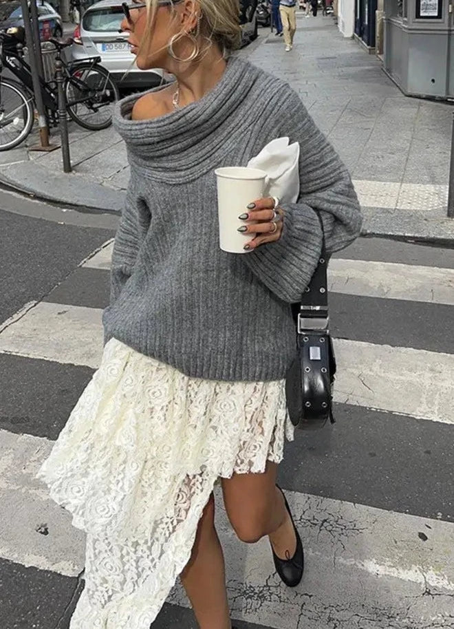 Luna Off-Shoulder Sweater | Knitted Comfortable Sweater
