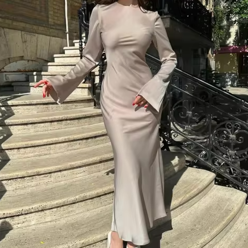 Zijdezachte Flared Maxi Jurk voor Dames