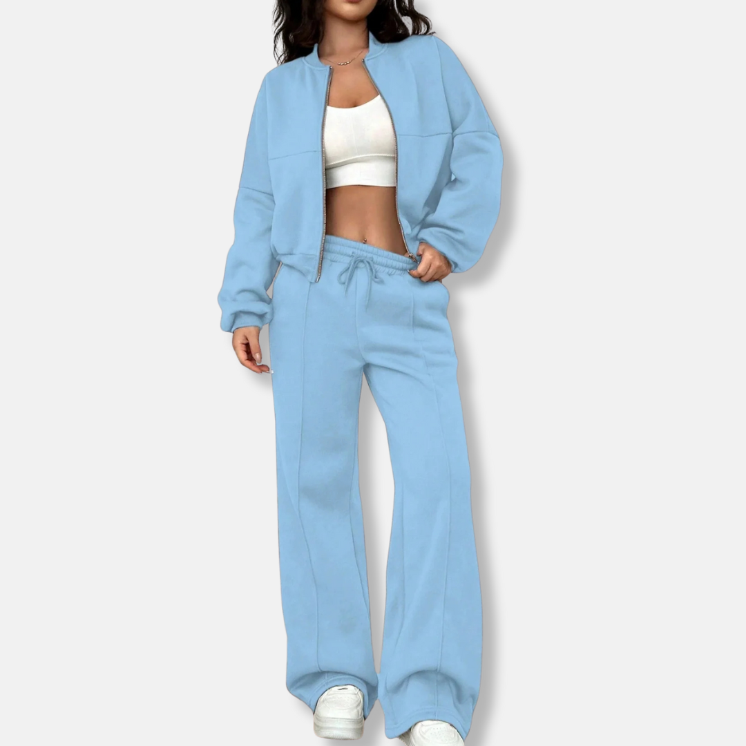 Women's Loungewear – Bomber Jacket With Zipper & High Waist Pants – Relaxed Fit