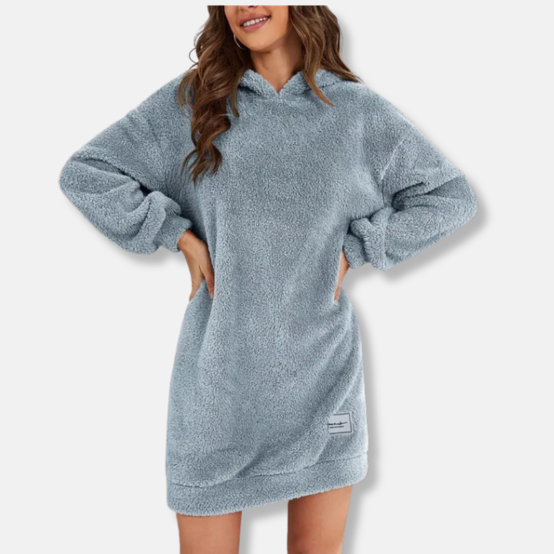 Women's hoodie dress – fleece fabric – oversized fit – long-sleeve loungewear