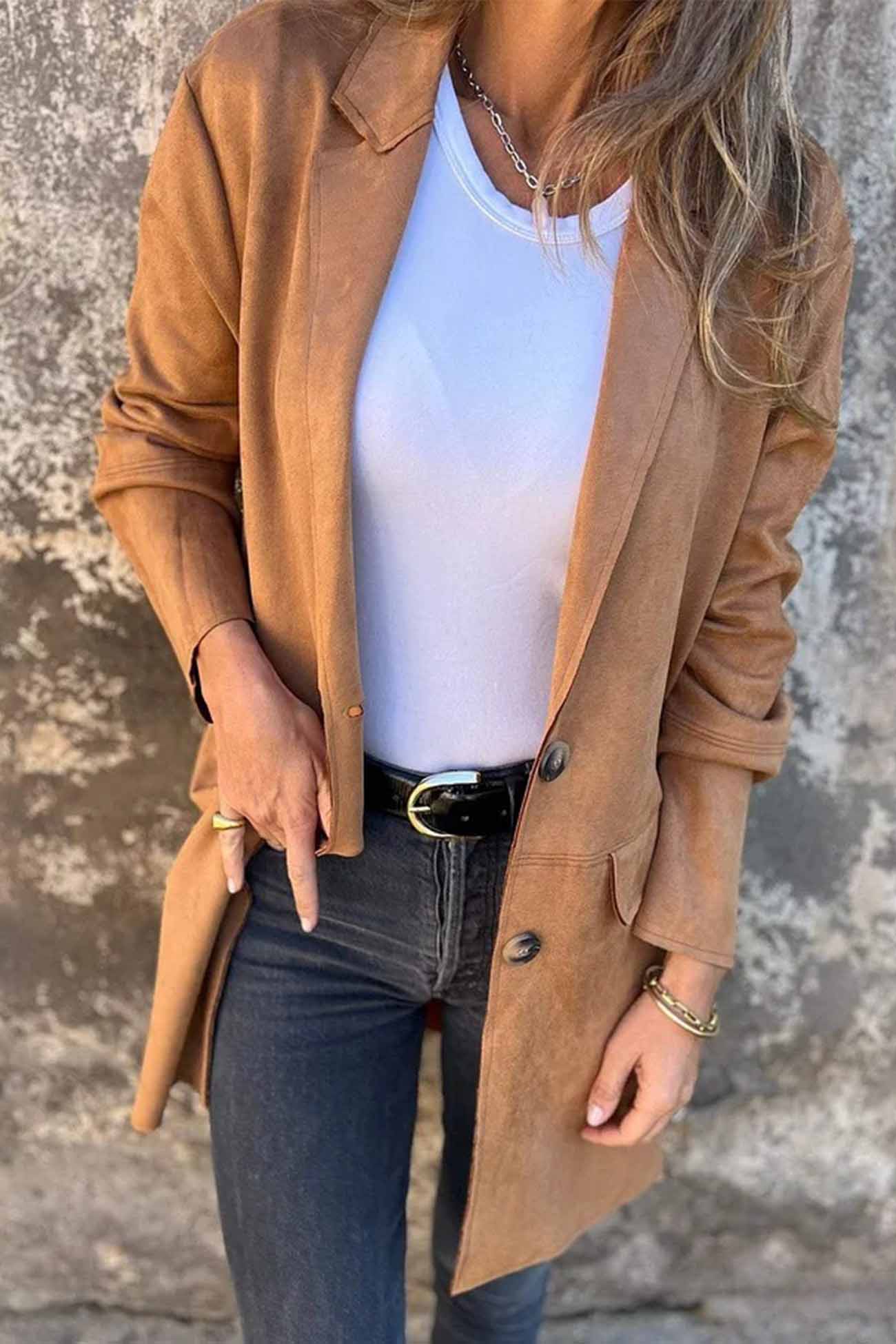Stijlvolle Dames Suède Blazer – Twee-Knop, Getailleerde Pasvorm