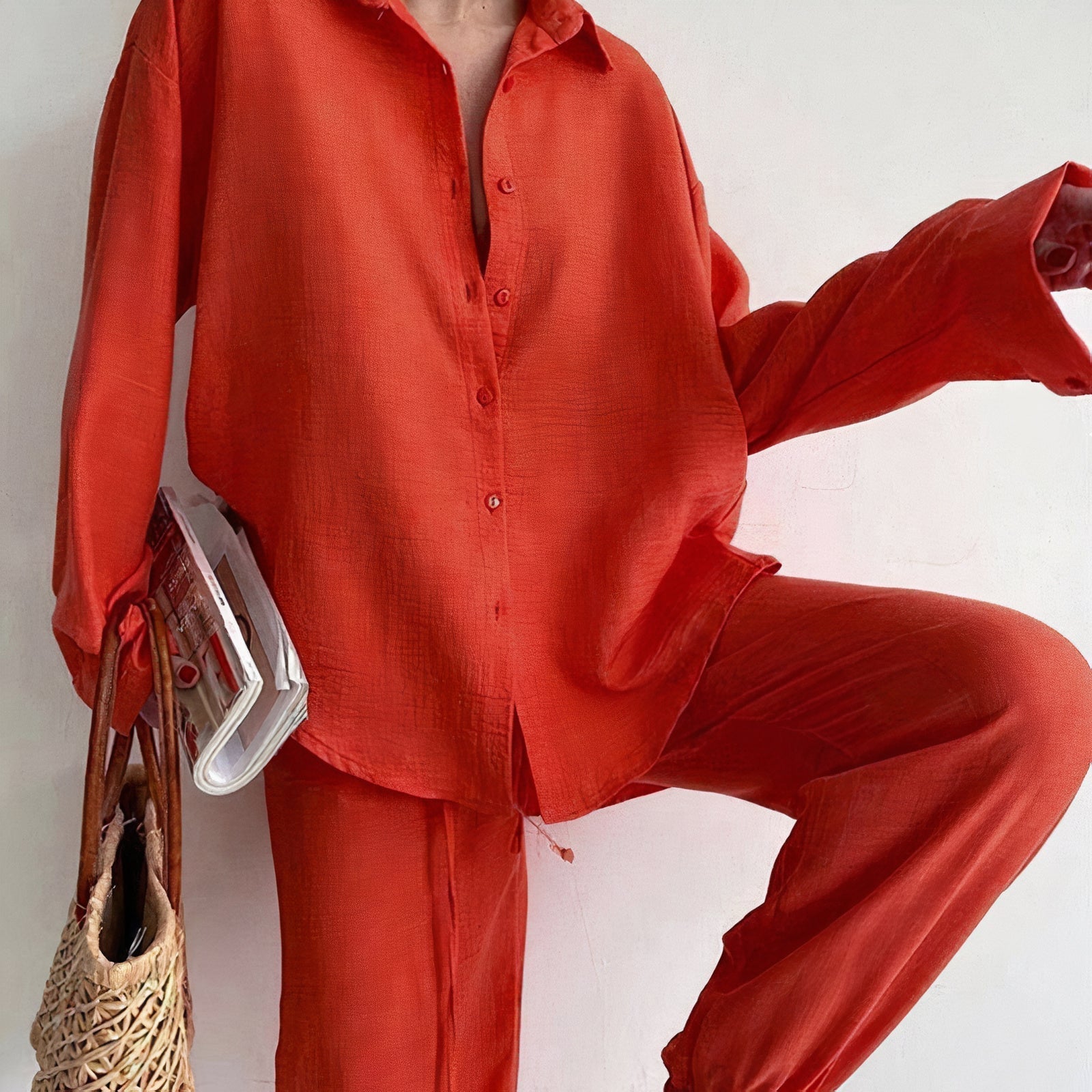 Tweedelig Linnen Set – Shirt en Broek voor Dames