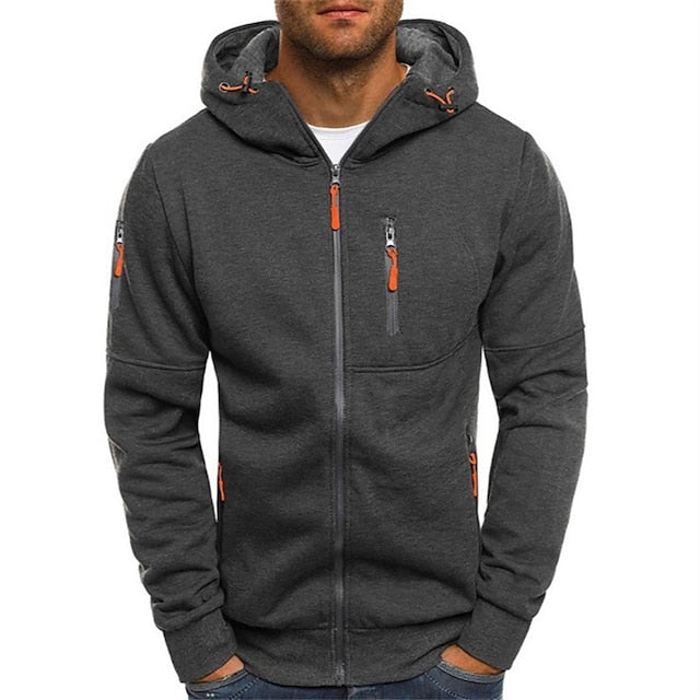 Heren Hoodie – Getailleerde pasvorm – Ademend Katoenmix – Ritssluiting – Zakken met Rits