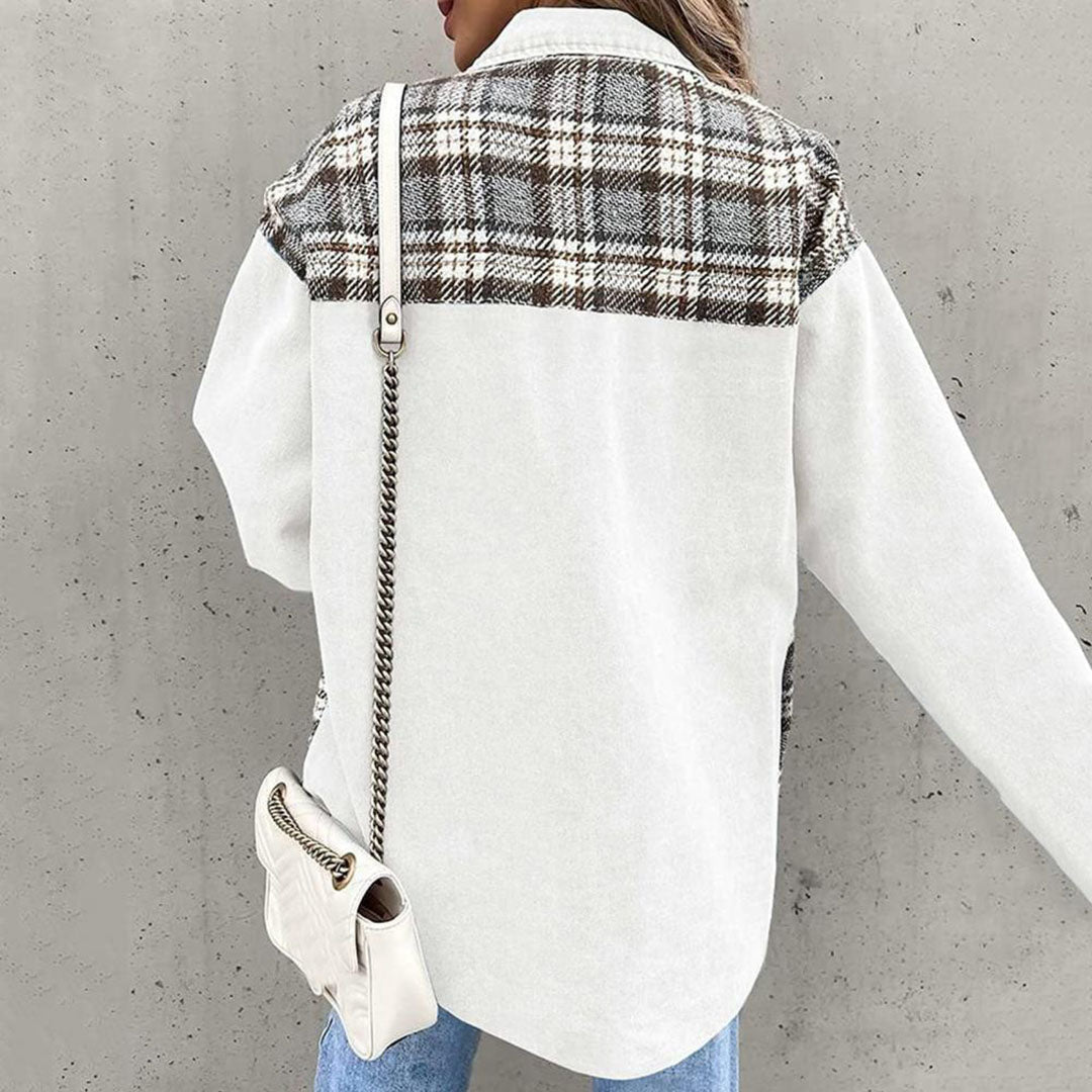 Dames Casual Jack – Relaxte pasvorm – Ademend Katoenmix – Geruit Patchwork – Knoopsluiting