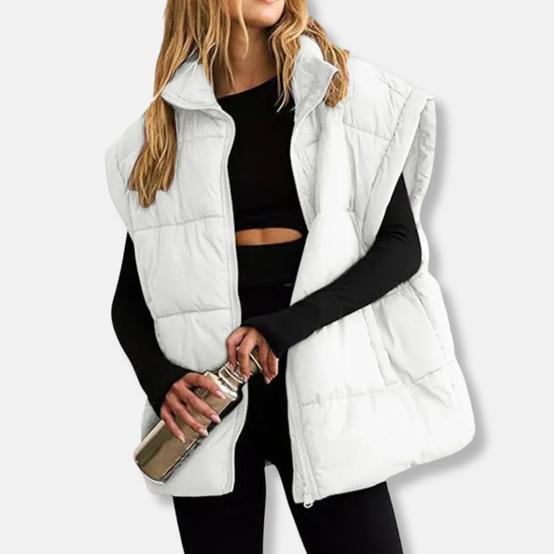 Women's Puffer Vest – Padded – Relaxed Fit – High Collar – Hip Length