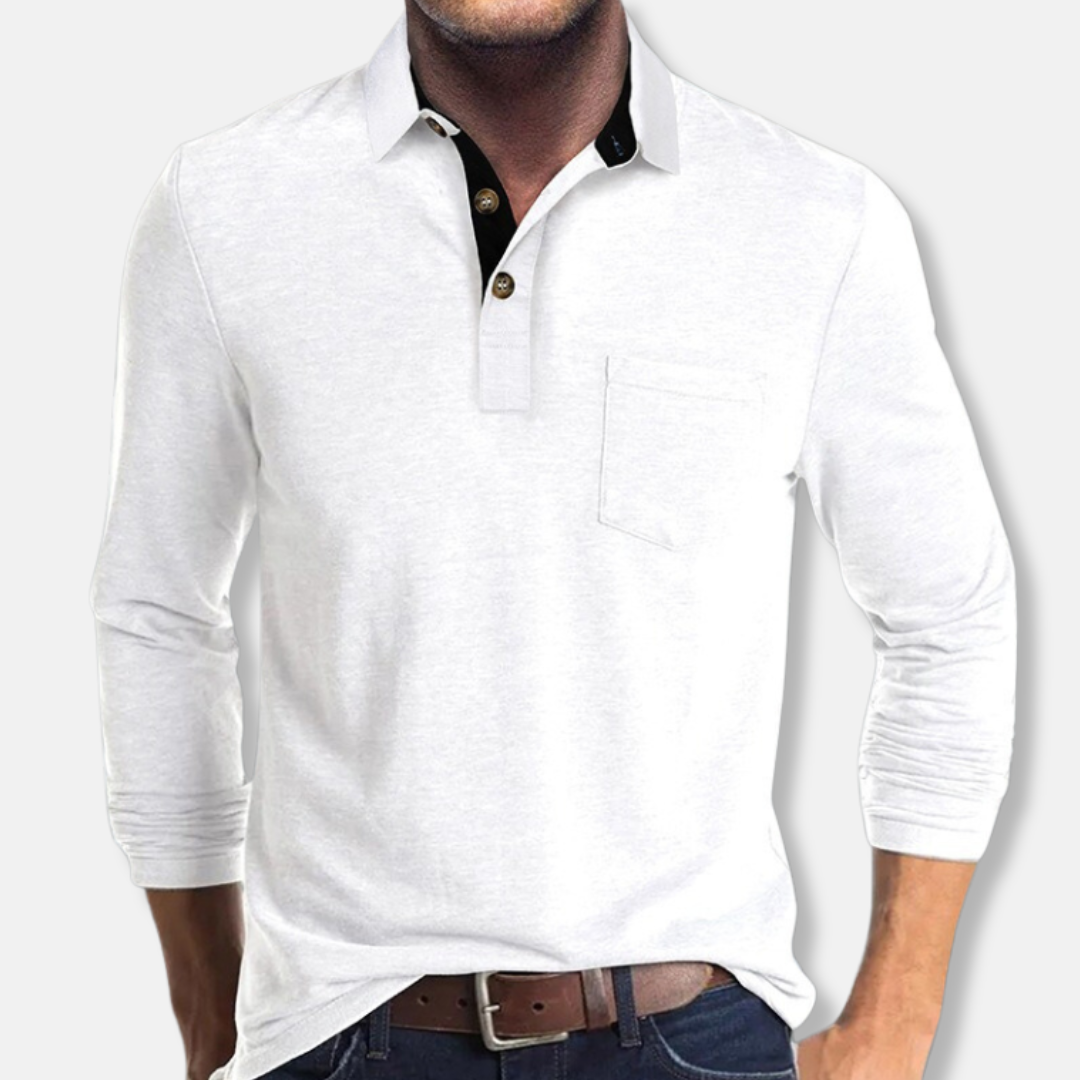 Men's polo with long sleeves – Regular Fit – Cotton – Contrasting collar – Chest pocket