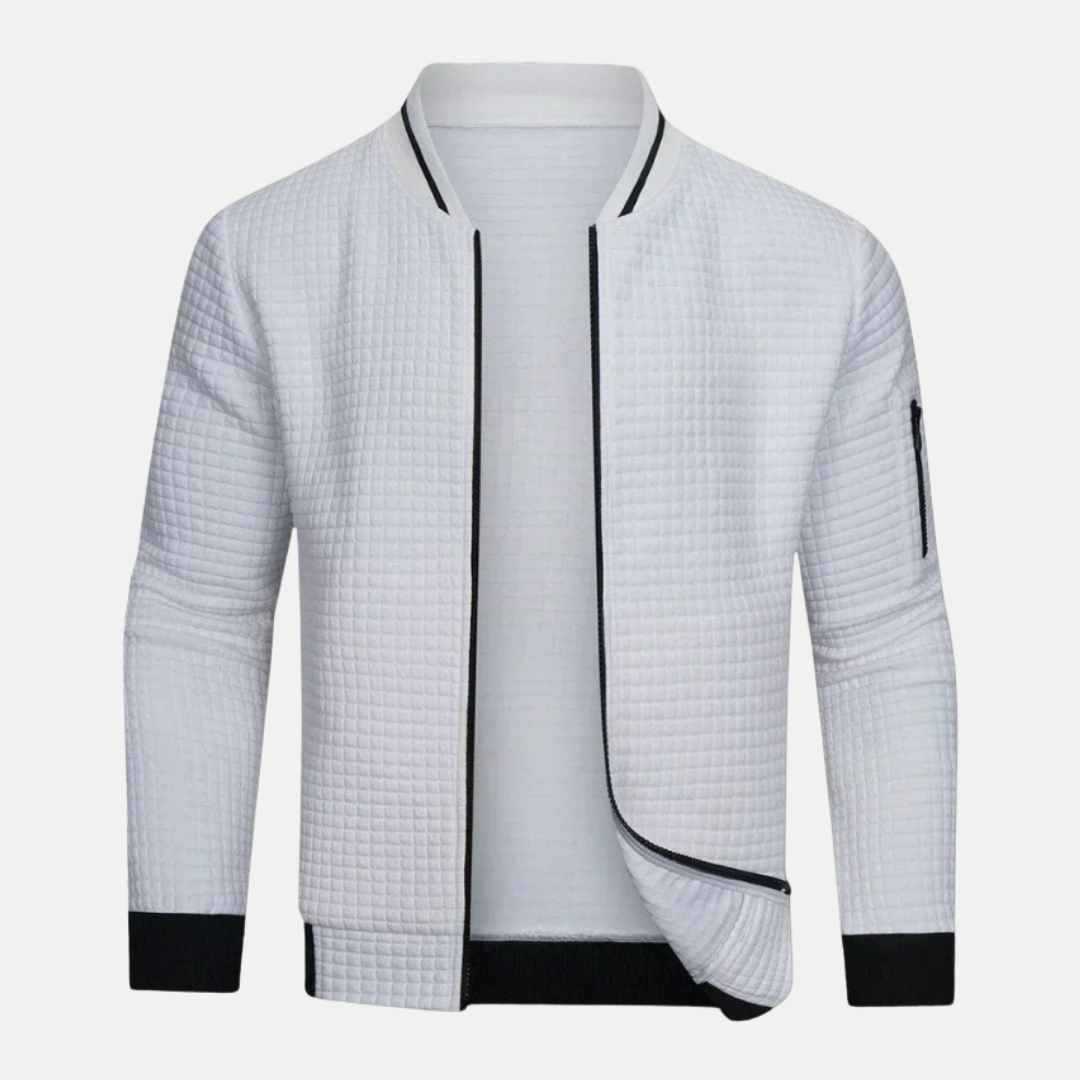 Men's bomber jacket – Slim fit – Knitted texture – Ribbed trims – Sleeve pocket with zipper