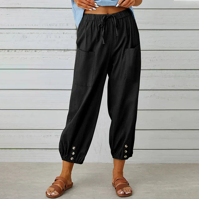Luchtige Linnen Broek met Elastische Taille voor Dames
