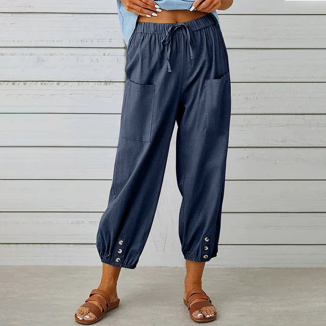 Luchtige Linnen Broek met Elastische Taille voor Dames