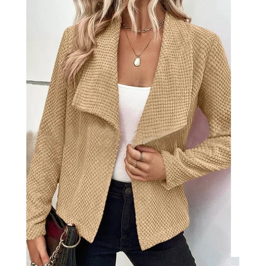 Dames Cardigan – Relaxte Pasvorm – Wafelstructuur – Open Voorkant – Waterval Kraag – Lange Mouw