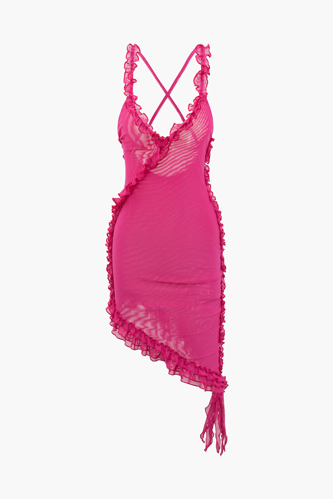 Mesh Ruffle Backless Mini Jurk