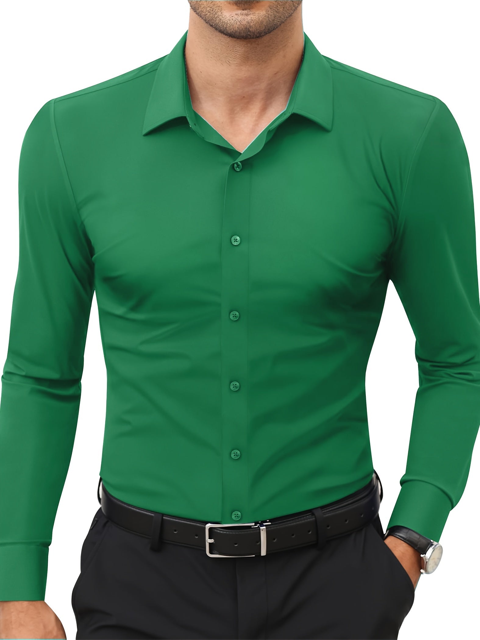 Slim-Fit Stretch Overhemd met Knoopsluiting voor Heren