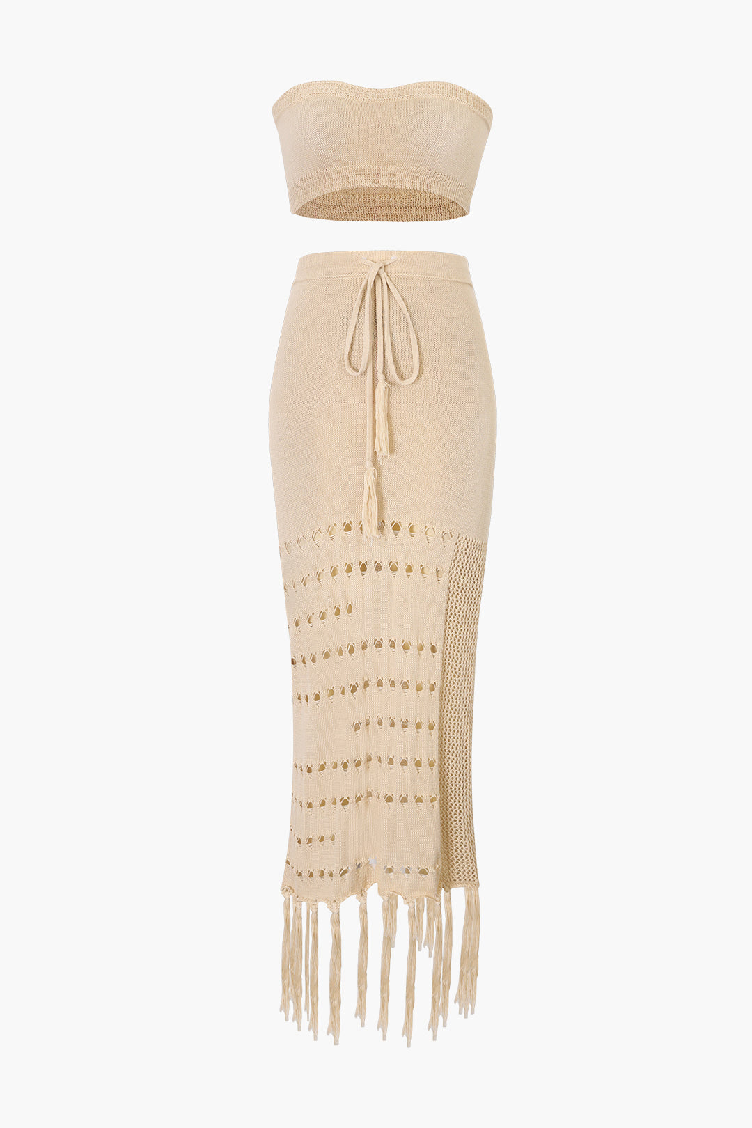 Gebreide Tube Top en Rok met Franje Rand Set