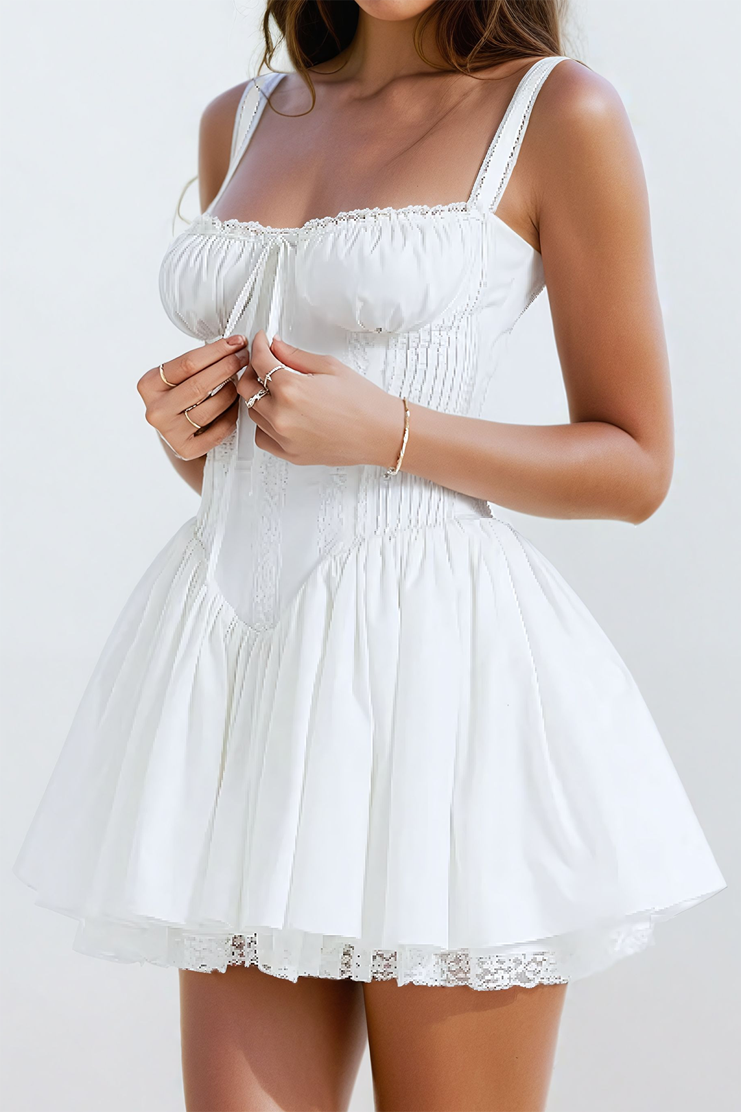 Kanten Rand Tie Back Slip Mini Jurk