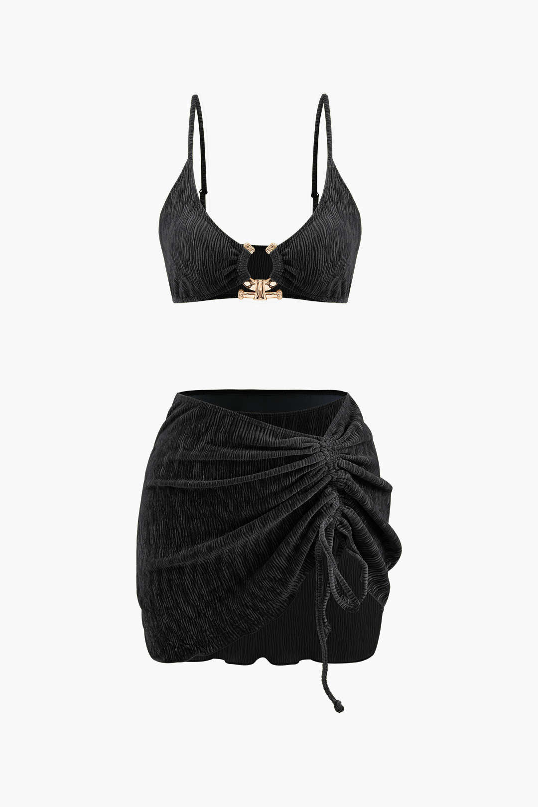 Fluweelstructuur U-Ring Bikini Met Sarong 3-Delige Set