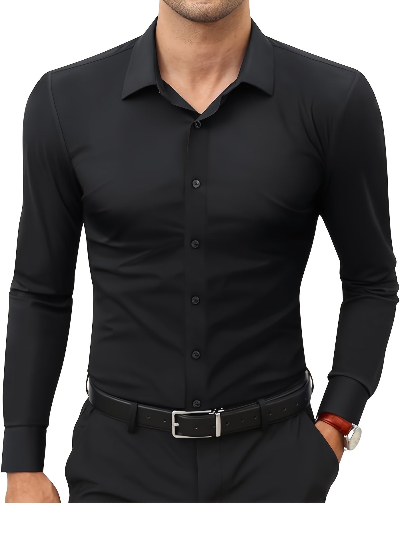 Slim-Fit Stretch Overhemd met Knoopsluiting voor Heren