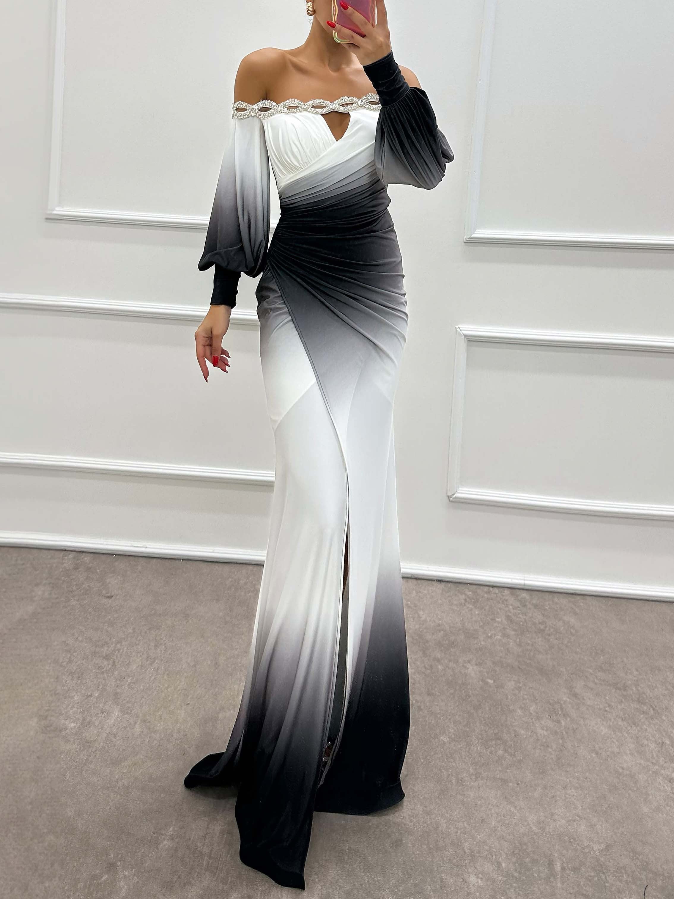 Stijlvolle Gradient Off-Shoulder Maxi Jurk