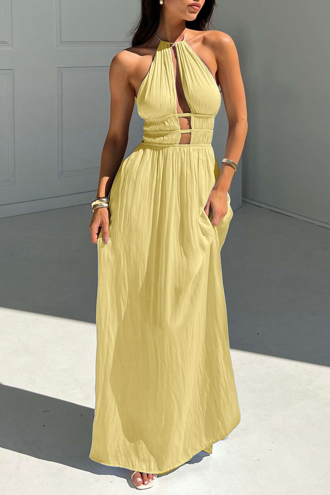 Halter Nek Open Rug Mouwloze Maxi Jurk