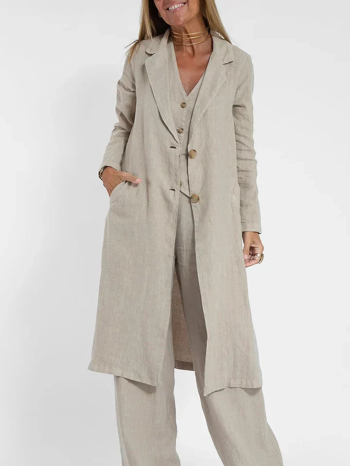 Elegante Linnen Set voor Dames – Gilet en Pantalon