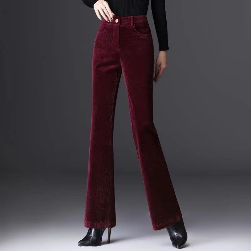 Dames Flared Broek – Hoge Taille – Slim Fit – Corduroy Ribstof – Volledige Lengte