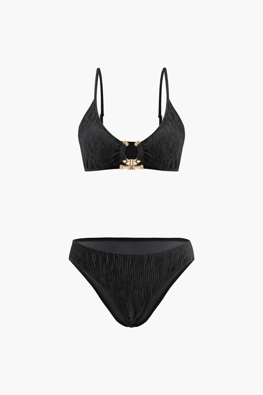 Fluweelstructuur U-Ring Bikini Met Sarong 3-Delige Set