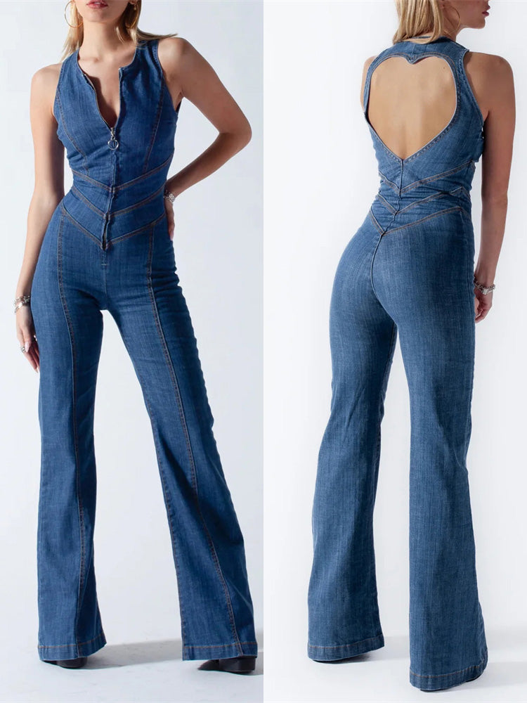 Amalia Denim Jumpsuit met Ruguitsnede