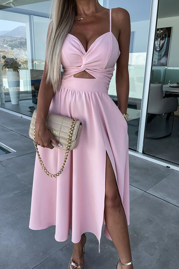 Annika Comfy Midi Jurk met Uitsparingen voor Zakken