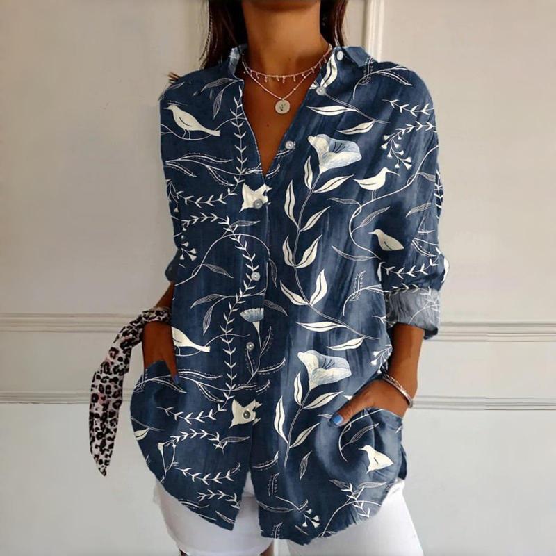 Vintage Blouse met Bladerenprint voor Dames