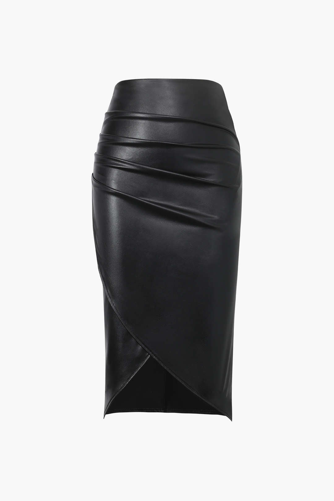 Faux Lederen Wikkelrok Met Ruches Midi