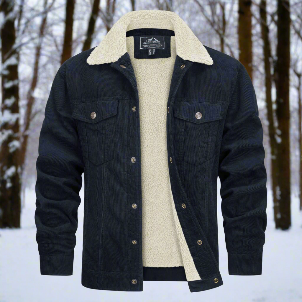 Heren Jas – Corduroy – Sherpa Voering – Relaxte Pasvorm – Knoopsluiting – Borstzakken