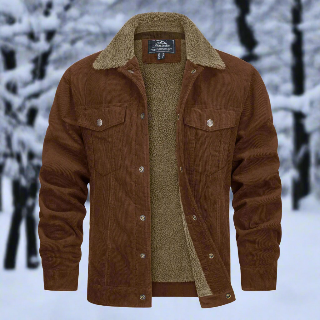 Heren Jas – Corduroy – Sherpa Voering – Relaxte Pasvorm – Knoopsluiting – Borstzakken