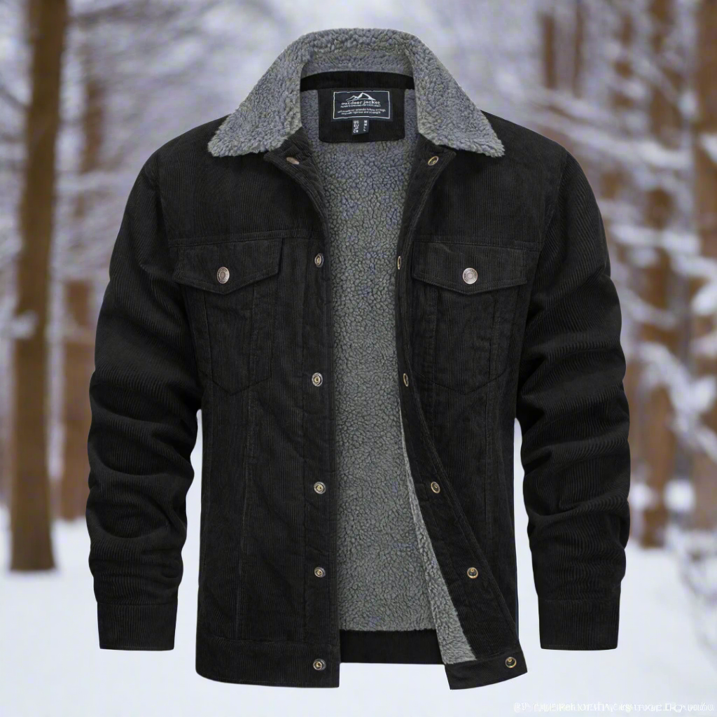 Heren Jas – Corduroy – Sherpa Voering – Relaxte Pasvorm – Knoopsluiting – Borstzakken