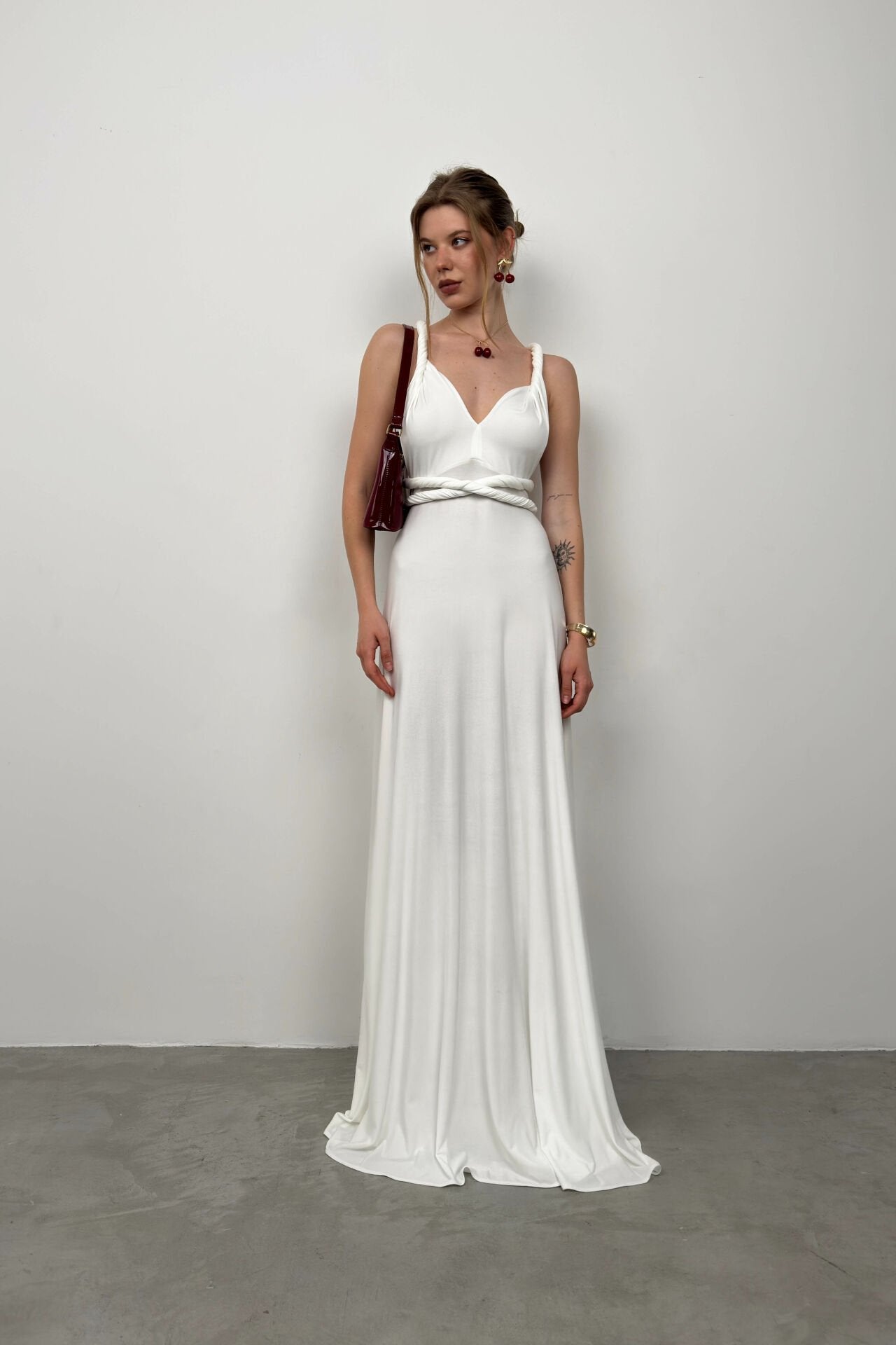 Ecru Maxi Jurk met Strikdetail