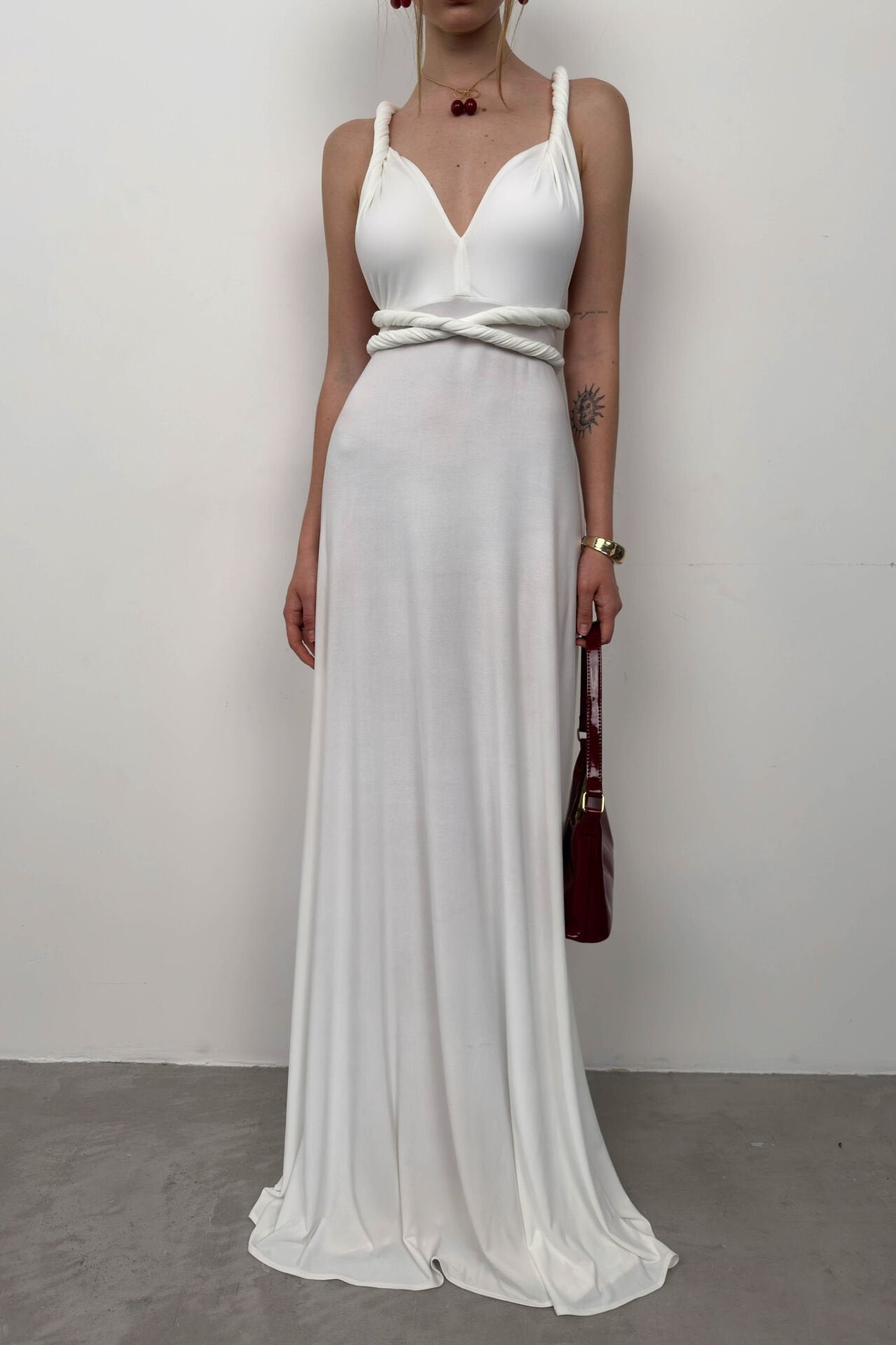 Ecru Maxi Jurk met Strikdetail