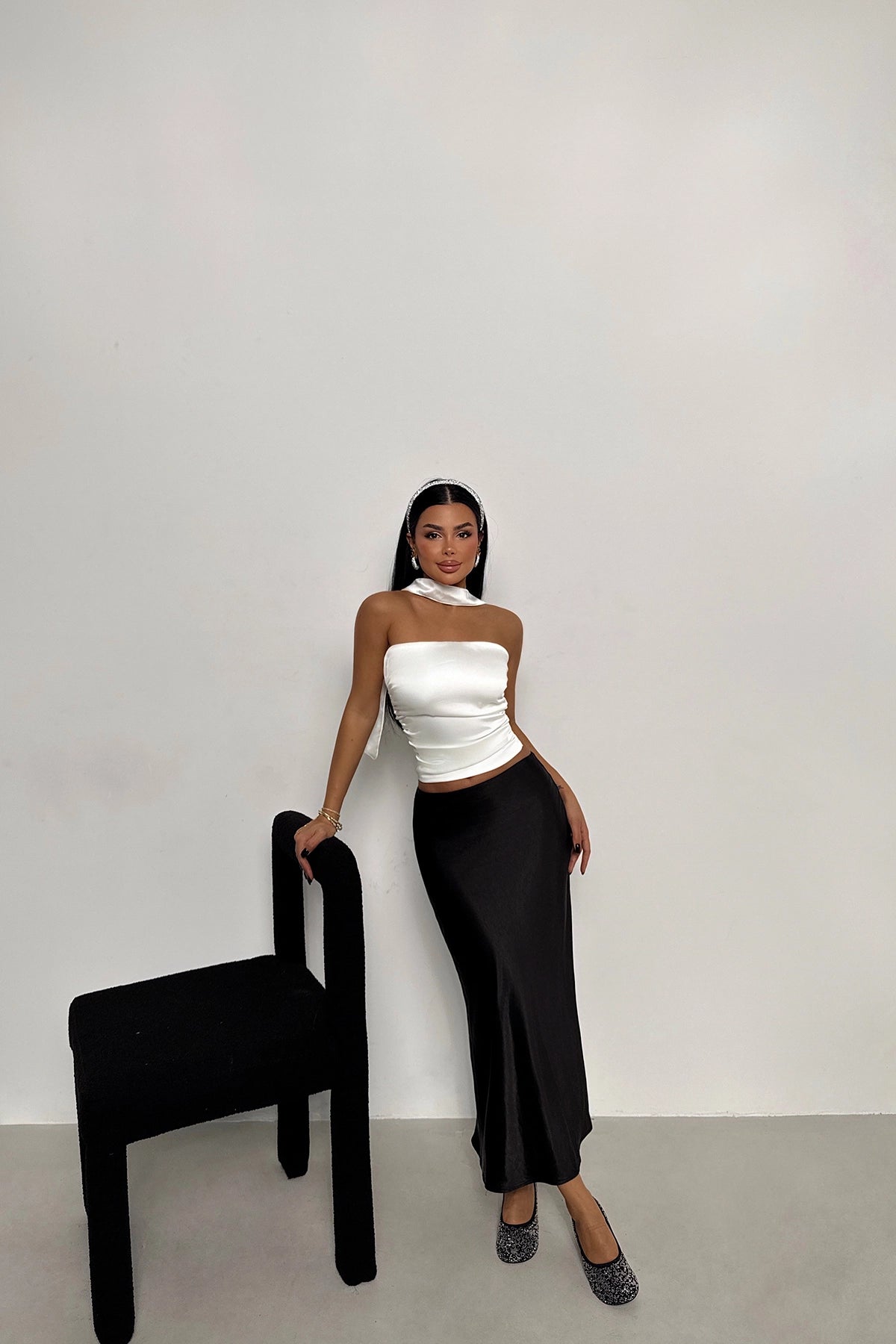 Witte Satijnen Crop Top