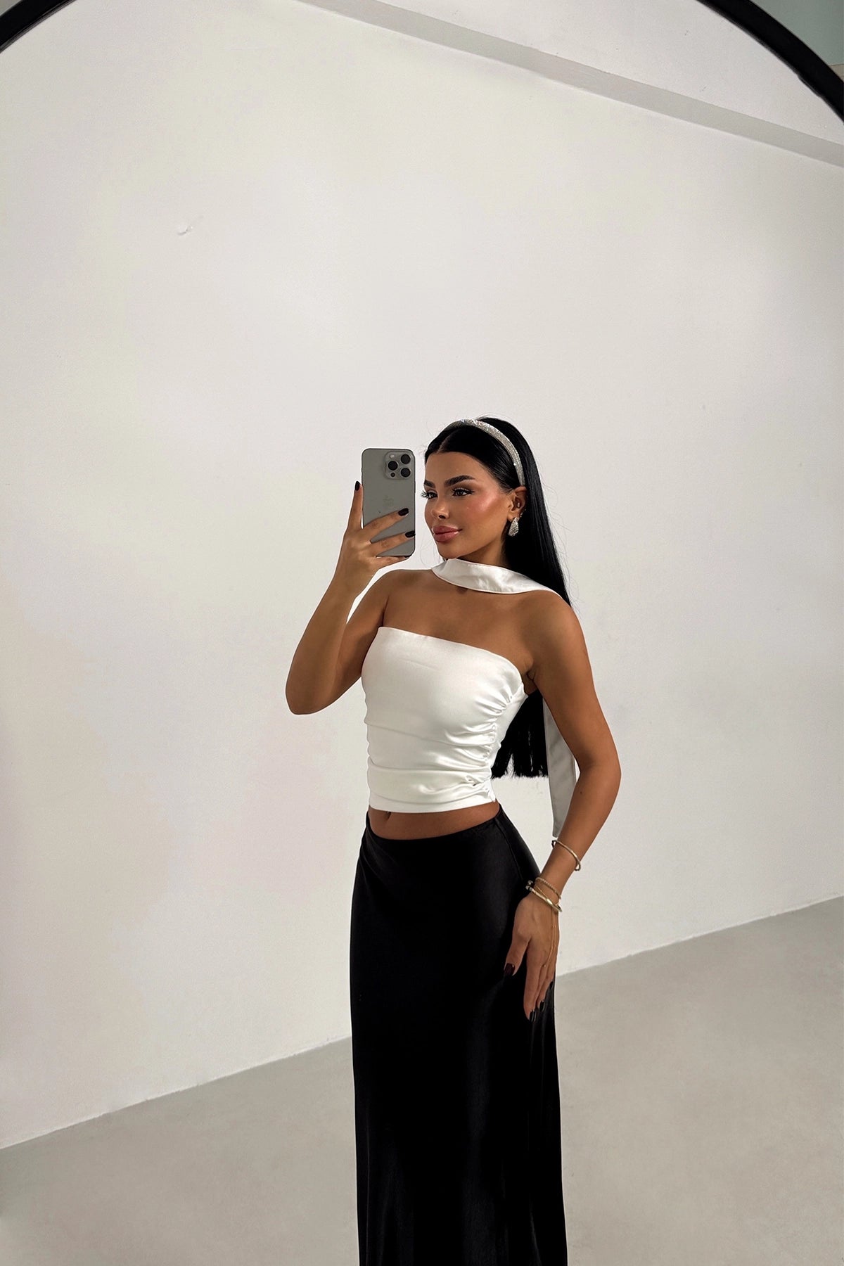 Witte Satijnen Crop Top