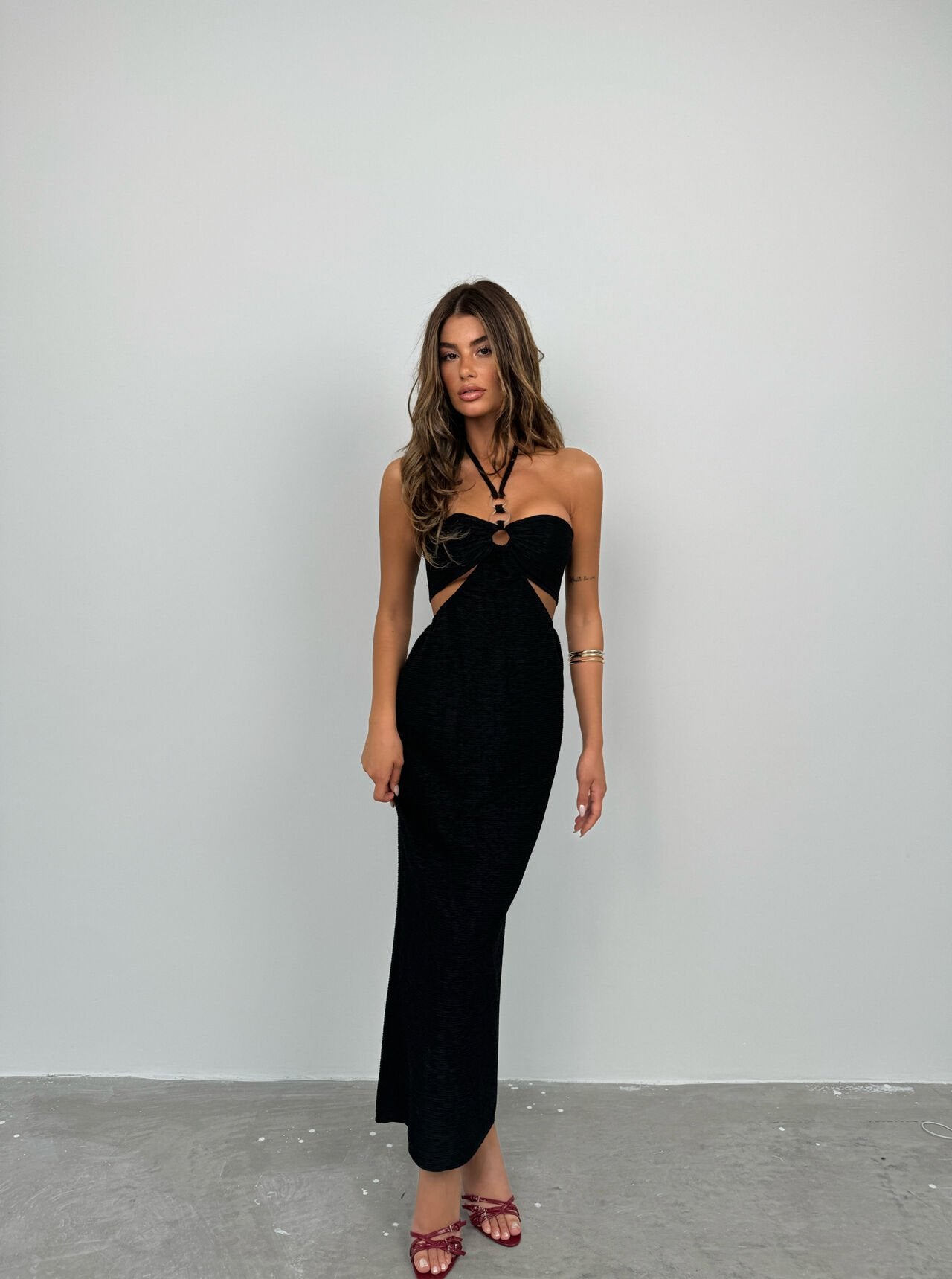 Zwarte Maxi Jurk met Strikdetail