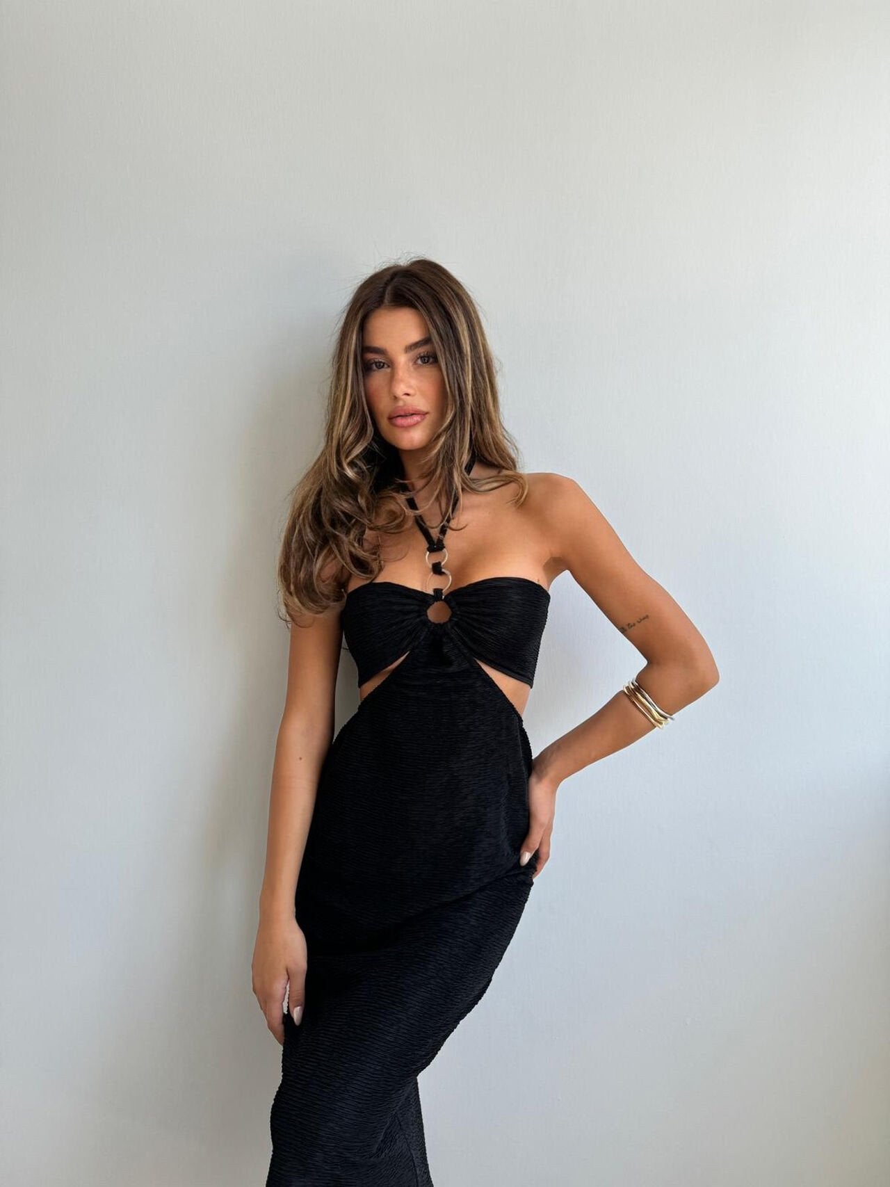 Zwarte Maxi Jurk met Strikdetail