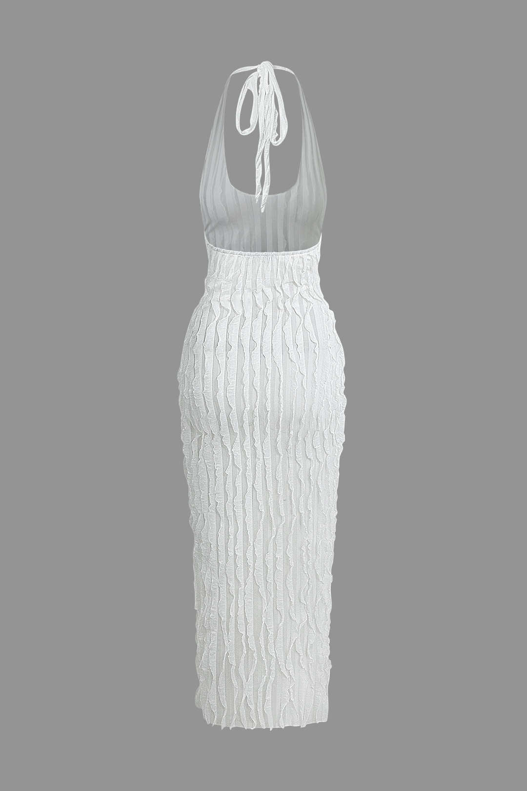 Transparante Ruffle Rugloze Maxi Jurk