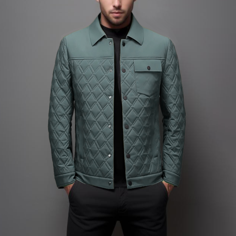 Men's Padded Jacket – Diamond Stitching – Regular Fit– Button Closure – Chest Pocket