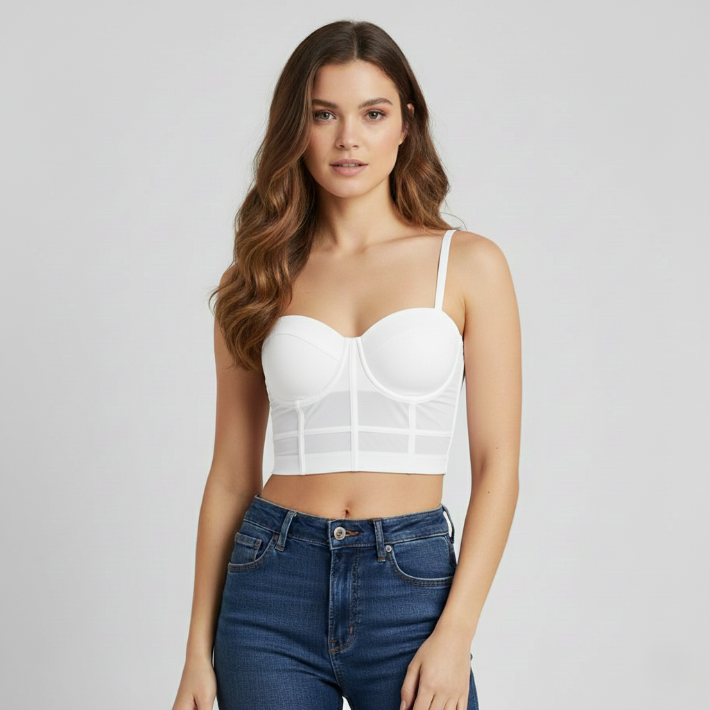 Ladies corset top - Mesh bustier - Adjustable straps - Underwire support