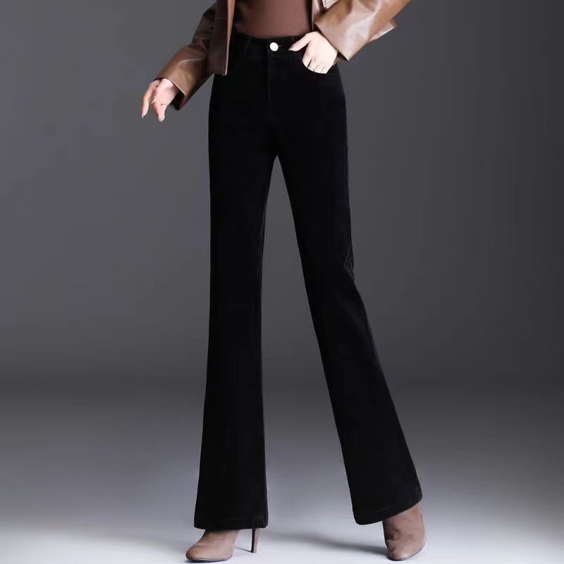 Dames Flared Broek – Hoge Taille – Slim Fit – Corduroy Ribstof – Volledige Lengte