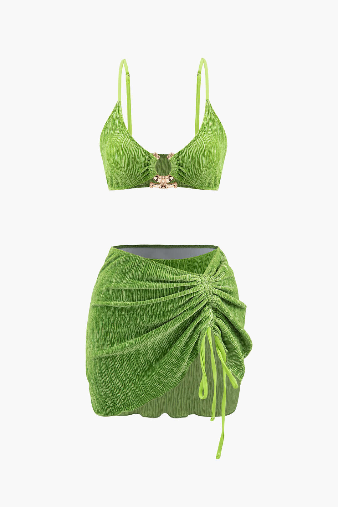 Fluweelstructuur U-Ring Bikini Met Sarong 3-Delige Set