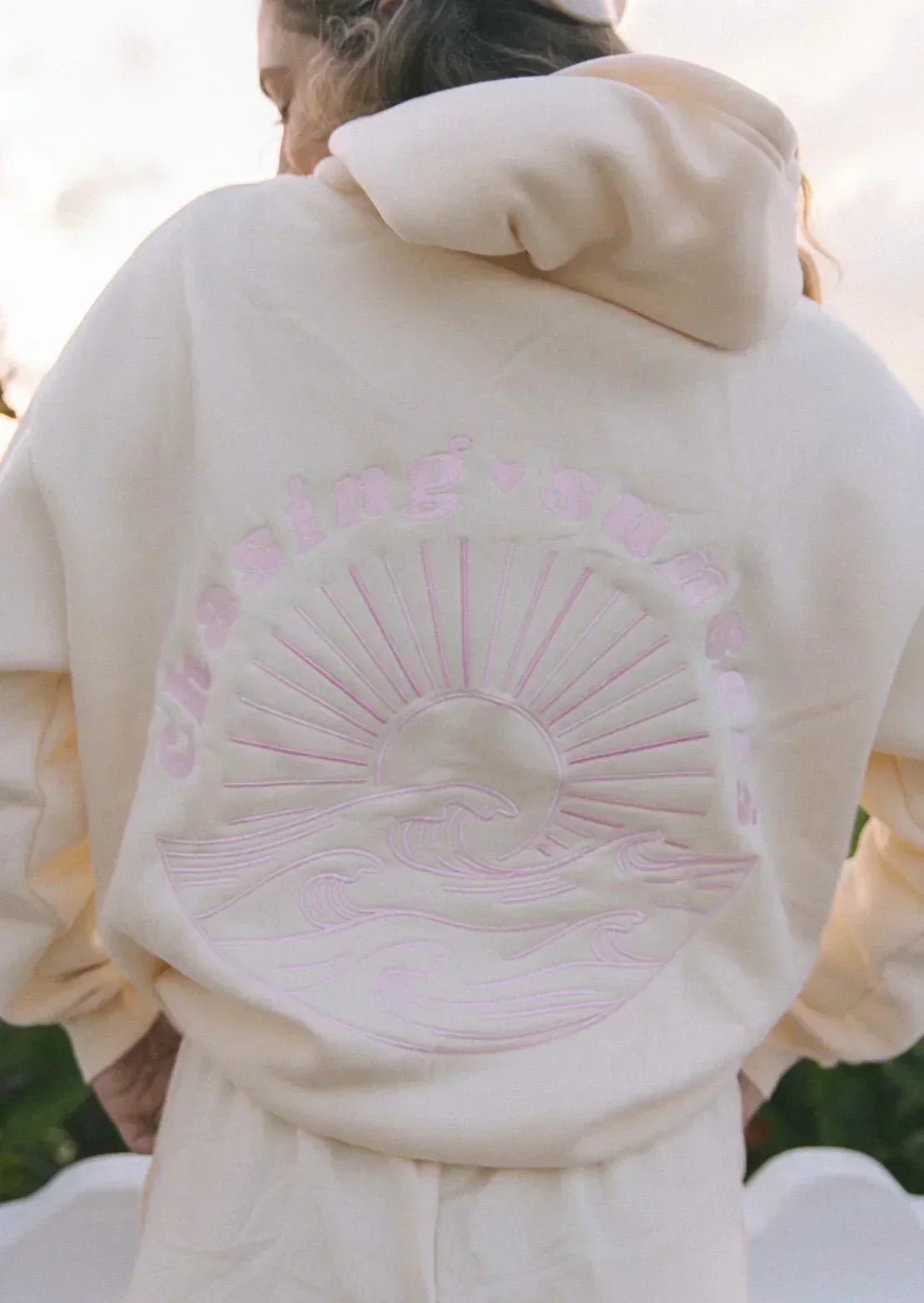 Uniseks Hoodie – Zonsondergang Design Achterkant