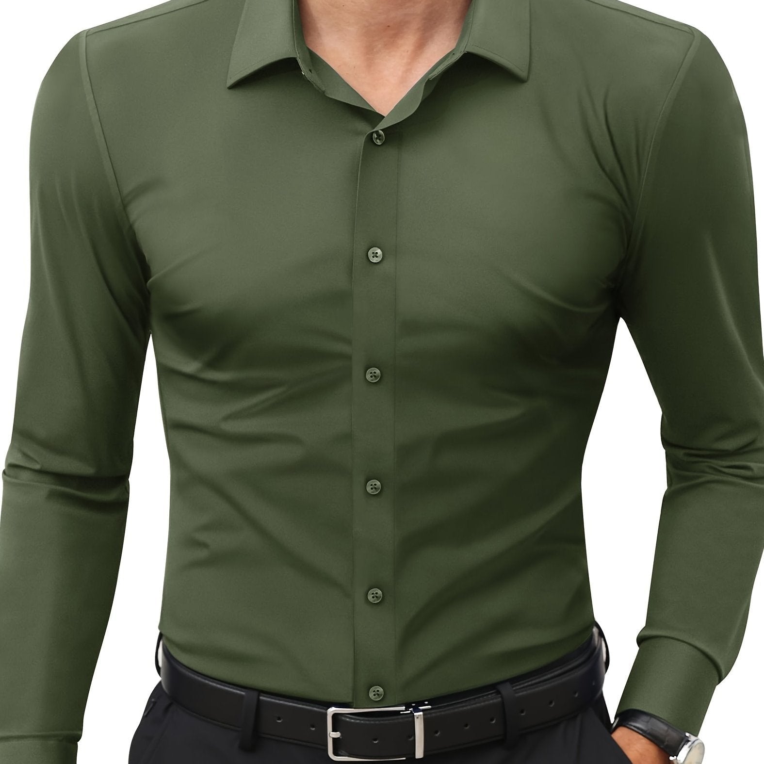 Slim-Fit Stretch Overhemd met Knoopsluiting voor Heren