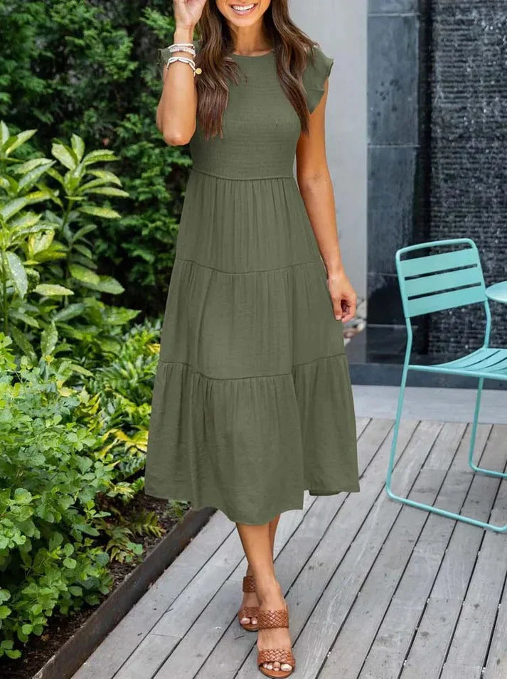 Dames Midi-jurken – Casual Stijl met Korte Mouwen