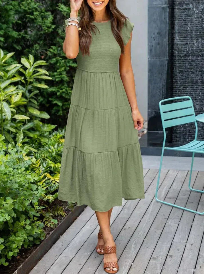 Dames Midi-jurken – Casual Stijl met Korte Mouwen